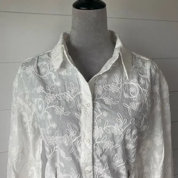 SUPER NATURAL BY SECRET MISSION SKIPE SHIRT EMBROIDERED WHITE DRESS SIZE S $425 - Picture 2 of 12